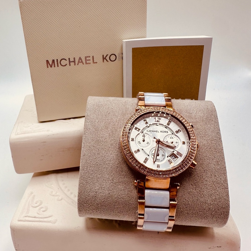 Michael Kors Rose Gold and White Watch MK5774